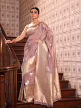 KAVVYA  PURE GREY SILK SAREE WITH BEAUTIFUL GOLD N SILVER ZARI FLORAL MOTIFS IN SAREE